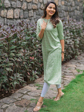 Load image into Gallery viewer, Mint Green Floral Comfort Kurti