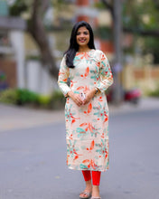 Load image into Gallery viewer, Cream And Orange Printed Cotton Kurti