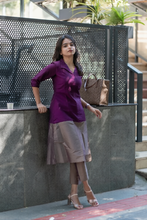 Load image into Gallery viewer, Premium Purple and Grey Cotton Kurti Set(Kurti with Pent)