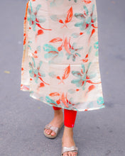 Load image into Gallery viewer, Cream And Orange Printed Cotton Kurti