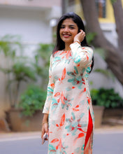 Load image into Gallery viewer, Cream And Orange Printed Cotton Kurti