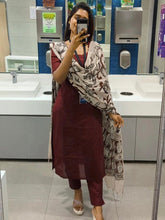 Load image into Gallery viewer, Maroon Cotton Kurti Set with Printed Dupatta