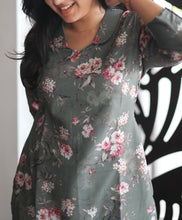Load image into Gallery viewer, Premium Grey Flower Cotton Kurti
