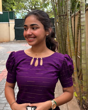 Load image into Gallery viewer, Royal Purple Cotton Kurti with Puff Sleeves
