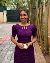 Load image into Gallery viewer, Royal Purple Cotton Kurti with Puff Sleeves