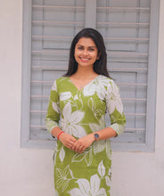Load image into Gallery viewer, Elegant Leaf Green Cotton Kurti