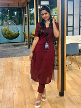 Load image into Gallery viewer, Maroon Cotton Kurti Set with Printed Dupatta
