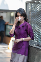 Load image into Gallery viewer, Premium Purple and Grey Cotton Kurti Set(Kurti with Pent)
