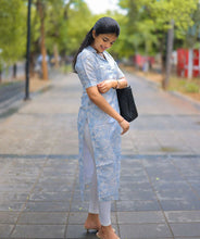 Load image into Gallery viewer, Pastel Blue Shimmer Kurti - Casual Elegance

