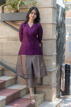 Load image into Gallery viewer, Premium Purple and Grey Cotton Kurti Set(Kurti with Pent)
