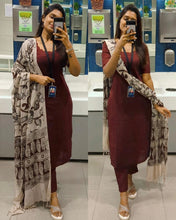 Load image into Gallery viewer, Maroon Cotton Kurti Set with Printed Dupatta
