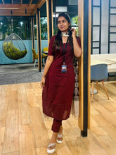 Load image into Gallery viewer, Maroon Cotton Kurti Set with Printed Dupatta
