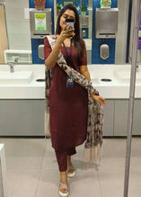 Load image into Gallery viewer, Maroon Cotton Kurti Set with Printed Dupatta
