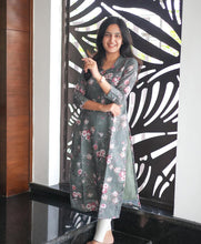 Load image into Gallery viewer, Premium Grey Flower Cotton Kurti

