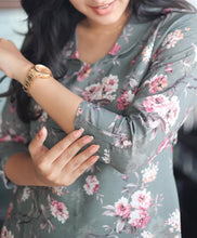 Load image into Gallery viewer, Premium Grey Flower Cotton Kurti
