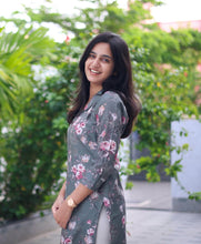 Load image into Gallery viewer, Premium Grey Flower Cotton Kurti
