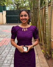 Load image into Gallery viewer, Royal Purple Cotton Kurti with Puff Sleeves
