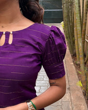 Load image into Gallery viewer, Royal Purple Cotton Kurti with Puff Sleeves
