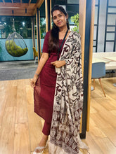 Load image into Gallery viewer, Maroon Cotton Kurti Set with Printed Dupatta
