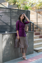 Load image into Gallery viewer, Premium Purple and Grey Cotton Kurti Set(Kurti with Pent)

