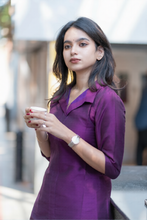 Load image into Gallery viewer, Premium Purple and Grey Cotton Kurti Set(Kurti with Pent)
