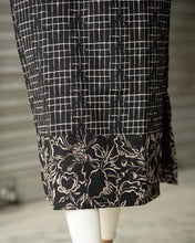 Load image into Gallery viewer, Black Grid-Print Cotton Kurti with Floral Border
