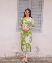 Load image into Gallery viewer, Elegant Leaf Green Cotton Kurti
