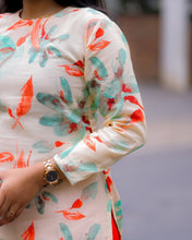 Load image into Gallery viewer, Cream And Orange Printed Cotton Kurti
